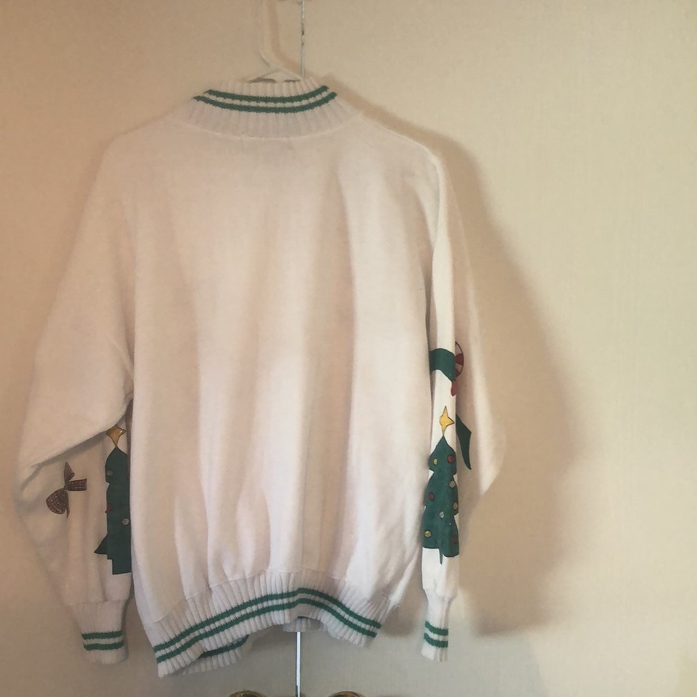 VTG fall stand collar Y2k artsy Christmas Santa Reindeer ribbed sweater - Picture 12 of 13